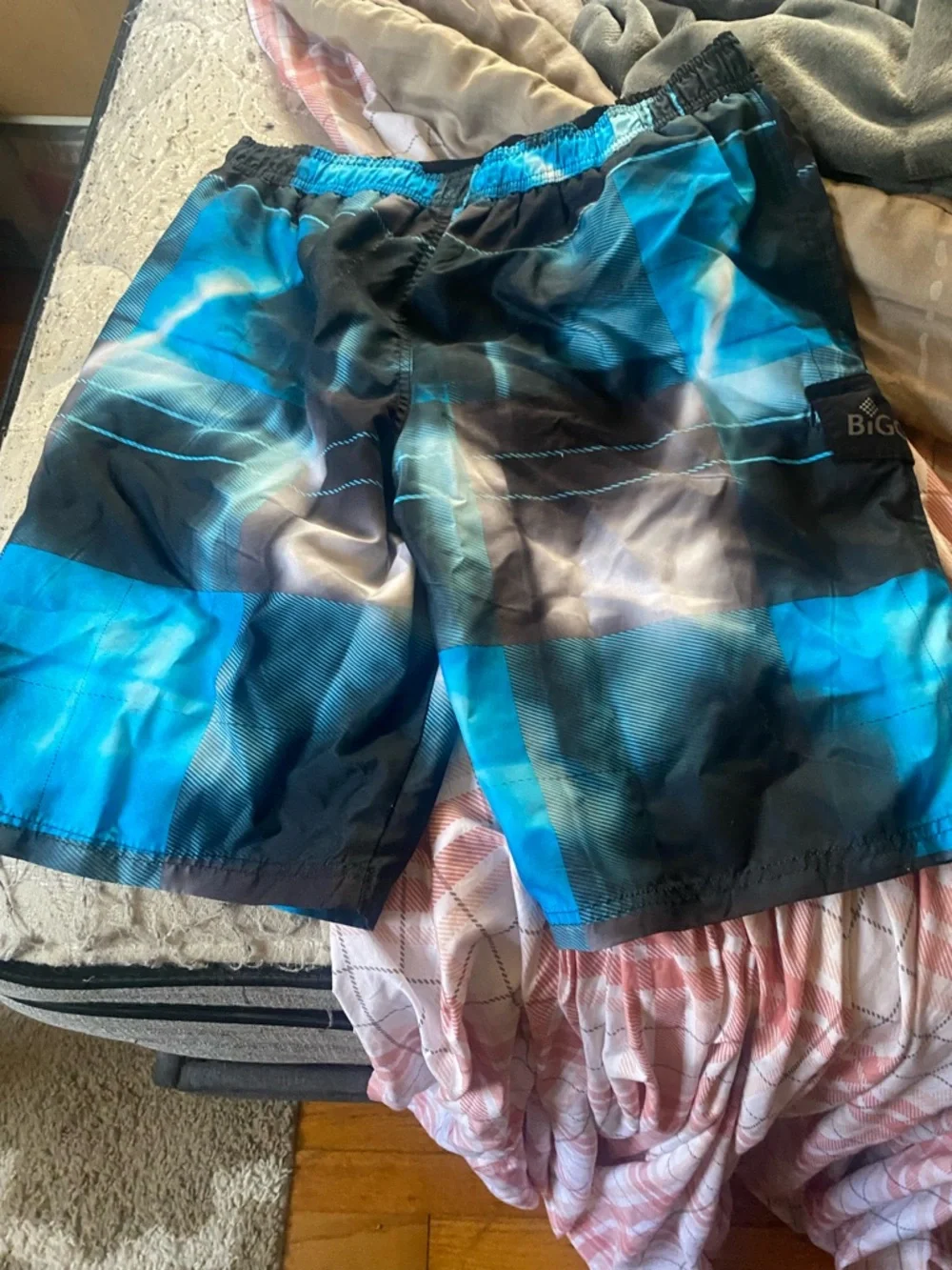 Big Chill Blue and Black Plaid Swim Trunks‎